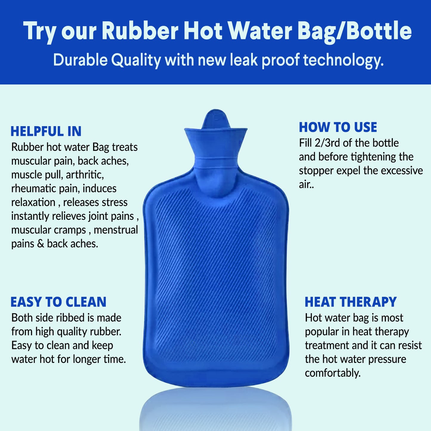 Rubber Hot Water Bag (Non-Electric Thermal) for Pain Relief